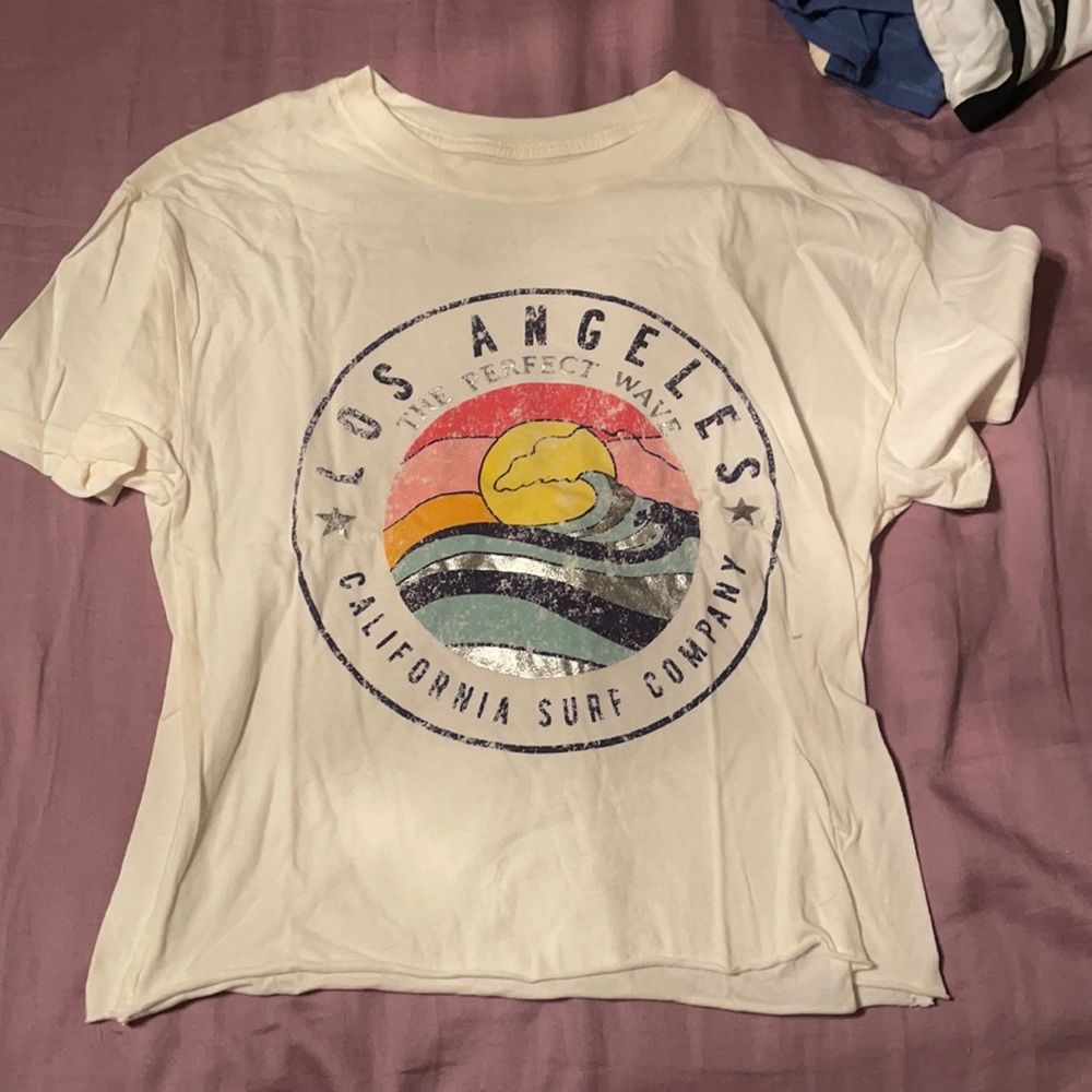 White t shirt with beach design XS